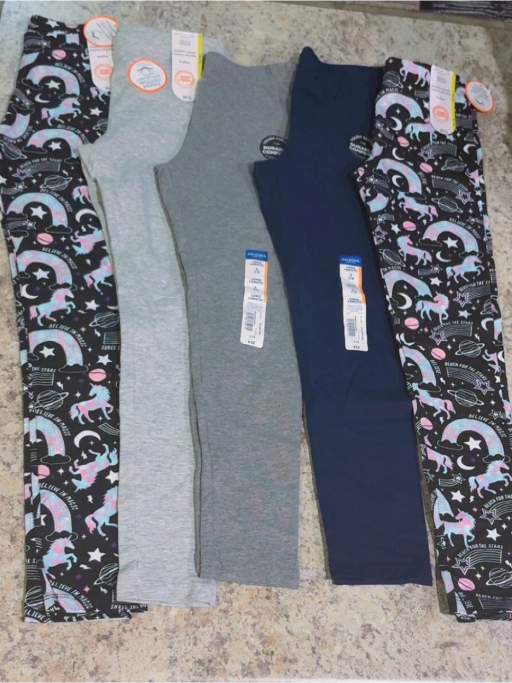 Girls 7-8 Leggings Lot Size M NWT (5 Total)
 - Gray, Navy, Black,Unicorn